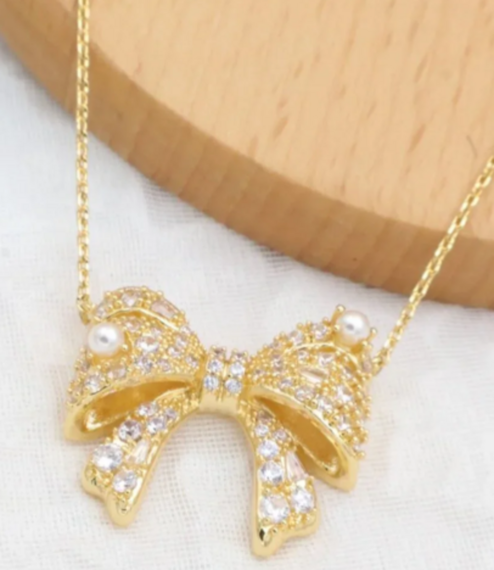 Kendra Scott Crystal Pearl Bow Pendant Necklace - Picture 2 of 2